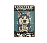 AZOLID Plaque en métal vintage humoristique avec inscription « Husky Lovers I Don't Care Coffee » 14 x 20 cm