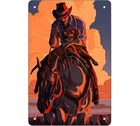 AZOLID Plaque en métal vintage humoristique cowboy chevauchant un cheval pour bar, club, grotte, décoration murale 14 x 20 cm