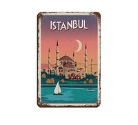 AZOLID Plaque en métal vintage Istanbul - Décoration murale - 30 x 20 cm