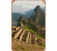AZOLID Plaque en métal vintage Machu Picchu au Pérou Voyage en étain Signs Vintage Funny Bar Club Cave Maison Cuisine Décoration murale Art Rustique 14 x 20 cm