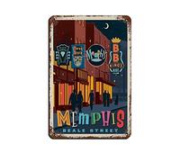 AZOLID Plaque en métal vintage Memphis Beale Street Travel Tin Signs Poster en métal Décoration murale Bureau Café Salle de bain Badroom 30 x 43 cm