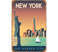AZOLID Plaque en métal vintage New York The Wonder City To United States Travel Tin Signs Vintage Funny Bar Club Cave Home Kitchen Wall Decor Rustique Art Sign 14 x 20 cm