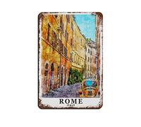 AZOLID Plaque en métal vintage Rome Italie Voyage Signs Vintage Funny Home Kitchen Bar Club Cave Décoration murale rustique 30 x 20 cm