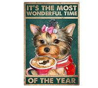 AZOLID Plaque en métal Yorkshire Terrier The Most Wonderful Time of The Year - Décoration murale pour café, bar, pub, maison - 30 x 20 cm