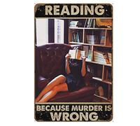 AZOLID Plaque métallique en étain avec inscription « Reading Because Murder is Wrong » - Décoration murale pour café, bar, pub, maison - 14 x 20 cm