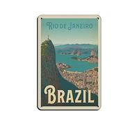 AZOLID Plaque métallique humoristique Brasil Rio de Janeiro en étain pour voyage, bar, café, maison, chambre, décoration murale, cadeau extérieur et intérieur 30 x 20 cm