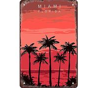 AZOLID Plaque métallique rétro célèbre ville américaine Miami, Floride - Décoration murale d'intérieur et d'extérieur - 30 x 43 cm