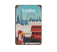 AZOLID Plaque métallique rétro en étain pour intérieur et extérieur Motif Londres Royaume-Uni 14 x 20 cm