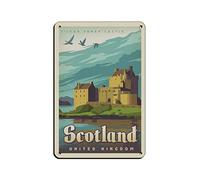 AZOLID Plaque vintage en étain avec château d'Écosse Eilean Donan Décoration murale pour café, bar, pub, maison 14 x 20 cm