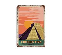 AZOLID Plaque vintage en étain Chichen Itza Mexique Voyage en métal Décoration murale pour café, bar, pub, maison 14 x 20 cm