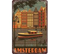 AZOLID Plaque vintage en métal Amsterdam - Décoration murale pour café, bar, pub, maison - 30 x 20 cm