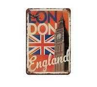 AZOLID Plaque vintage en métal avec inscription « England London Big Ben » - Décoration murale pour bureau, café, salle de bain, chambre à coucher - 14 x 20 cm