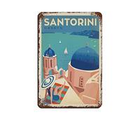 AZOLID Plaque vintage en métal avec inscription Grèce Santorini - Décoration murale pour bureau, café, salle de bain, chambre à coucher - 30 x 20 cm