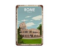 AZOLID Plaque vintage en métal avec inscription « Rome Italy » - Décoration murale pour bureau, café, salle de bain, salle de bain - 14 x 20 cm