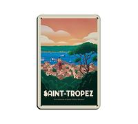 AZOLID Plaque vintage en métal avec inscription Saint Tropez - Décoration murale amusante - 14 x 20 cm