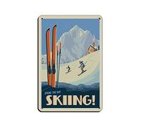 AZOLID Plaque vintage en métal avec inscription « Spend The Day Skiing » - Décoration murale - Cadeau amusant - 30 x 43 cm