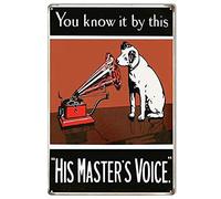 AZOLID Plaque vintage en métal avec inscription « You know It by This His Master Voice » - Pour maison, bar, café, garage, salle de bain - 30 x 43 cm