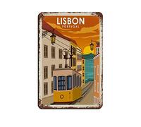 AZOLID Plaque vintage en métal Lisbonne Portugal - Décoration murale pour café, bar, pub, maison - 14 x 20 cm