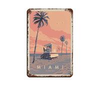 AZOLID Plaque vintage en métal Miami FL Lifeguard Tower Travel Tin Sign Vintage Bar Club Cave Home Kitchen Wall Decor Gift Funny Decor 30 x 20 cm