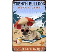 AZOLID Plaque vintage en métal - Motif bouledogue français - 30 x 20 cm