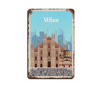 AZOLID Plaque vintage en métal - Motif Italie - Milan - Décoration murale - Cadeau amusant - 30 x 20 cm