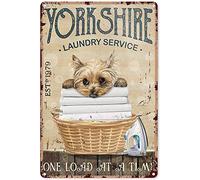 AZOLID Plaque vintage en métal pour buanderie - Décoration murale - Motif chien Yorkshire Laundry One Load at a Time - 14 x 20 cm