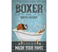 AZOLID Plaque vintage en métal pour salle de bain « Wash Your Paws » - Motif chien boxer - 14 x 20 cm
