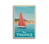 AZOLID Plaque vintage en métal - Saint Tropez - Décoration murale - Pour bureau, café, salle de bain - 30 x 20 cm
