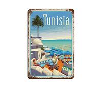 AZOLID Plaque vintage en métal Tunisie de voyage vintage pour bar, club, grotte, décoration murale, cadeau amusant 14 x 20 cm