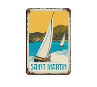 AZOLID Signes métalliques rétro Saint Martin - Décoration murale intérieure et extérieure - 30 x 20 cm