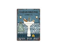 AZOLID Vintage Signs Plaque en métal avec inscription « Dog Cavalier King Charles Spaniel and Sink Co. Wash Your Paws » - Décoration murale rustique - 14 x 20 cm