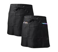Azonelife 2 Pièces Court Tablier Taille, Noir Demi Tablier de Cuisine, Imperméable Patisserie Chef Tablier avec 2 Poches, Barman Barbecue Serveur Tablier pour Café Bar Restaurant Boulangerie