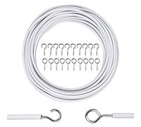Azonelife Câble de Rideau 10M Blanc, Fil de Rideau Corde Suspendue Kit avec 20 Crochets, Kit Flexible pour Suspendre des Rideaux, Rideaux de Douche, Tringle à Rideau, Facile à Installer et Ajuster