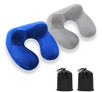 Azonelife Coussin de Voyage Gonflable, 2 pièces, Coussin d'avion Portable, Petit Coussin de Cou en Forme de U, Compact avec taie d'oreiller, Lavable, pour Avion, Train, Voiture, Camping, Bureau,