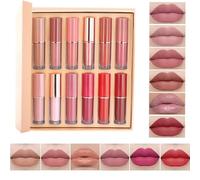 Azonelife Ensemble de Maquillage de Rouge à Lèvres 12 Couleurs Mat Rouge à Lèvres Nude Velours Longue Durée étanche Antiadhésif Tasse ne se Décolore pas Miroitant Brillant à Lèvres Rouge Cadeau