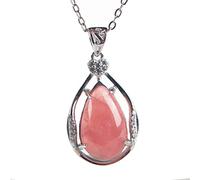 AZOOB Pendentif en forme de goutte d'eau d'amour de pierre gemme de rhodochrosite de glace naturelle ERTEYIN