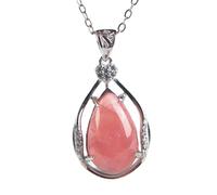 AZOOB Pendentif en forme de goutte d'eau d'amour de pierre gemme de rhodochrosite de glace naturelle ERTEYIN