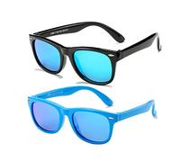 AZorb Lunettes de soleil polarisées pour enfants avec monture flexible en caoutchouc TPEE pour garçons et filles de 3 à 8 ans, protection UV à 100 %, A1 - Lot de 2 (noir/miroir bleu + tous les miroirs