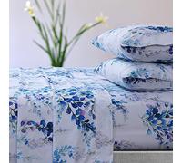 AZORES HOME Tribeca Living Jolie Parure de lit imprimée à Poche Profonde avec Drap Plat surdimensionné - Lit Simple XL, Bleu