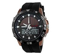 AZPINGPAN Montre électronique Solaire, Montre pour Homme chronographe, Montres de Sport de Mode imperméables, Montres habillées, pointeur Double Affichage numérique/Lumineux/Alarme/Heure GMT