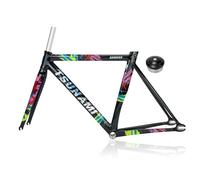 AZQOHMIS Cadre de vélo à pignon Fixe 49 cm, 52 cm, 55 cm, 58 cm, Freins C, Cadre de vélo de Piste 700C, Cadre en Alliage d'aluminium, Blocage Rapide 100/120 mm BSA BB68 mm (Noir, 49 cm)