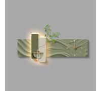 AZQOHMIS Horloge Murale décorative rétroéclairée Suspendue en grès avec Vase en Verre, décoration Murale Chic, Convient au Salon, à la Chambre et au café (Vert, 180 x 72 cm)