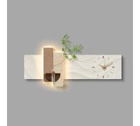 AZQOHMIS Horloge Murale décorative rétroéclairée Suspendue en grès avec Vase en Verre, décoration Murale Chic, Convient au Salon, à la Chambre et au café (Beige, 180 x 72 cm)