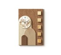 AZQOHMIS Horloge Murale silencieuse en grès stratifié avec Bloc de Bois Massif, décoration Murale Moderne pour Chambre et Bureau (Marron, 105 x 70 cm)