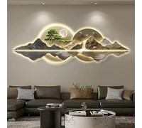 AZQOHMIS Sculpture Murale Peinte en 3D, décoration Murale, Style Chinois Moderne, éclairage LED, Applique Murale, Peinture de Paysage pour Restaurant/1
