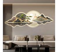 AZQOHMIS Sculpture Murale Peinte en 3D, décoration Murale, Style Chinois Moderne, éclairage LED, Applique Murale, Peinture de Paysage pour Restaurant/1