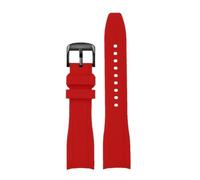AZSHIW Bracelet de montre en caoutchouc à extrémité incurvée, 20mm 22mm, Compatible avec Casio Swordfish Duro MDV106-1A MDV-106/107-1A, bracelet Sport Silicone(Red -black,22mm)