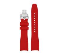 AZSHIW Bracelet de montre en caoutchouc à extrémité incurvée, 20mm 22mm, Compatible avec Casio Swordfish Duro MDV106-1A MDV-106/107-1A, bracelet Sport Silicone(A red-silver,21mm)