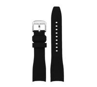 AZSHIW Bracelet de montre en caoutchouc à extrémité incurvée, 20mm 22mm, Compatible avec Casio Swordfish Duro MDV106-1A MDV-106/107-1A, bracelet Sport Silicone(Black-silver,24mm)
