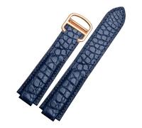 AZSHIW Bracelet de montre en cuir de crocodile compatible avec les montres convexes Cartier Blue Balloon W69012Z4 et W69016Z4(Blue rose buckle,22-14mm)